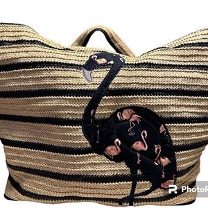 Vera Bradley Nautical Flamingo Straw Beach Tote